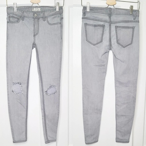Free People Destroyed Skinny Jeans in Coal Grey - Picture 2 of 7